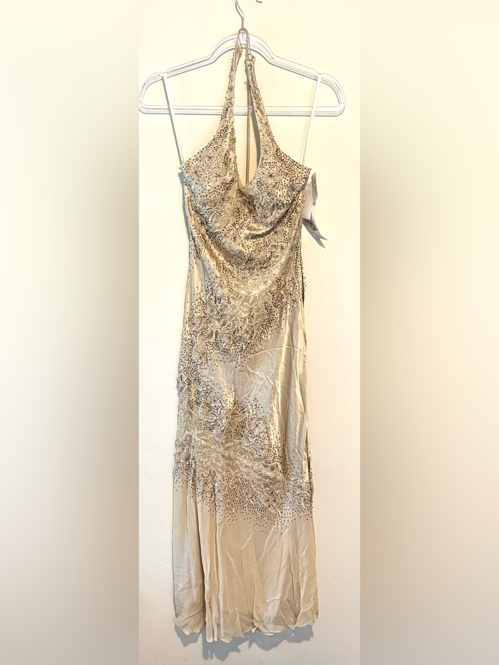 Vintage 90s y2k Sue Wong silk lace and sequin embellished maxi halter dress - Picture 5 of 12